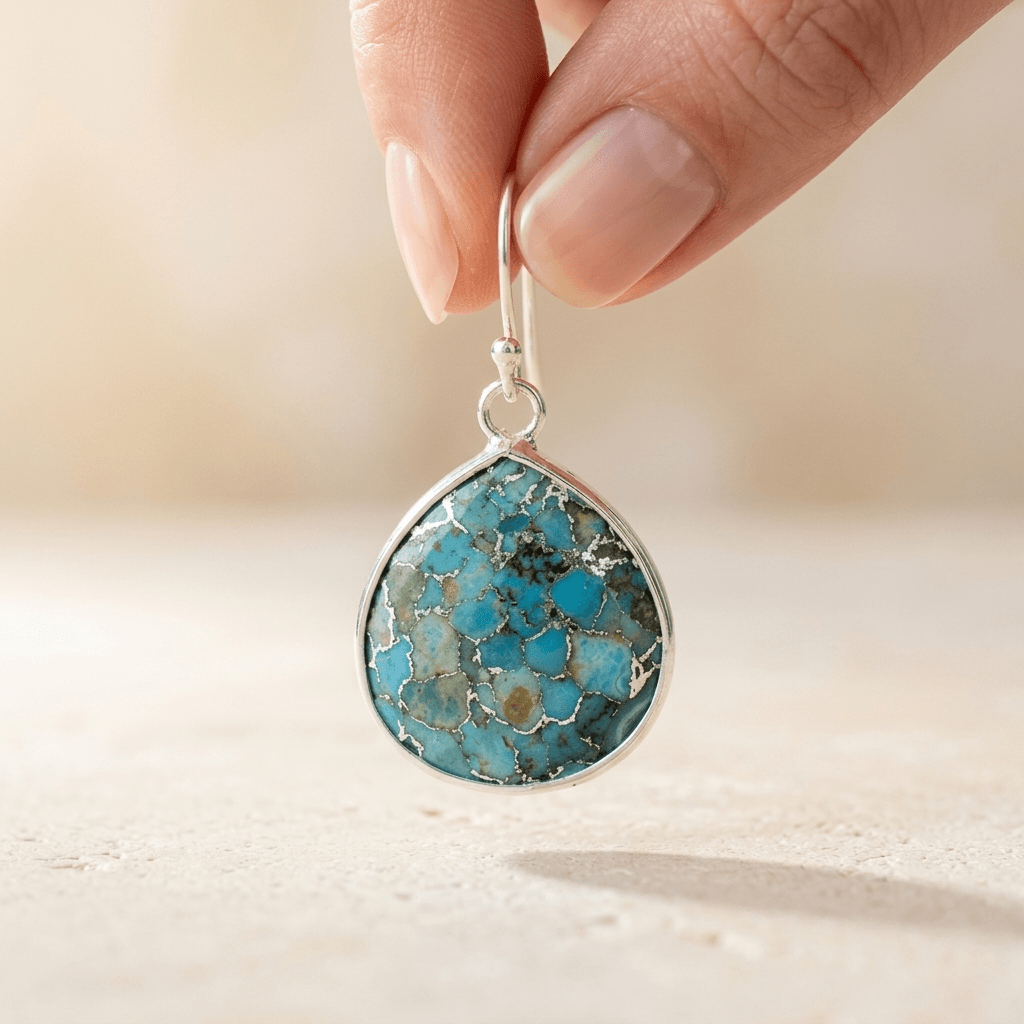Turquoise Jasper Silver Teardrop Earrings