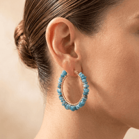 Blue Apatite Gold Wire Hoop Earrings