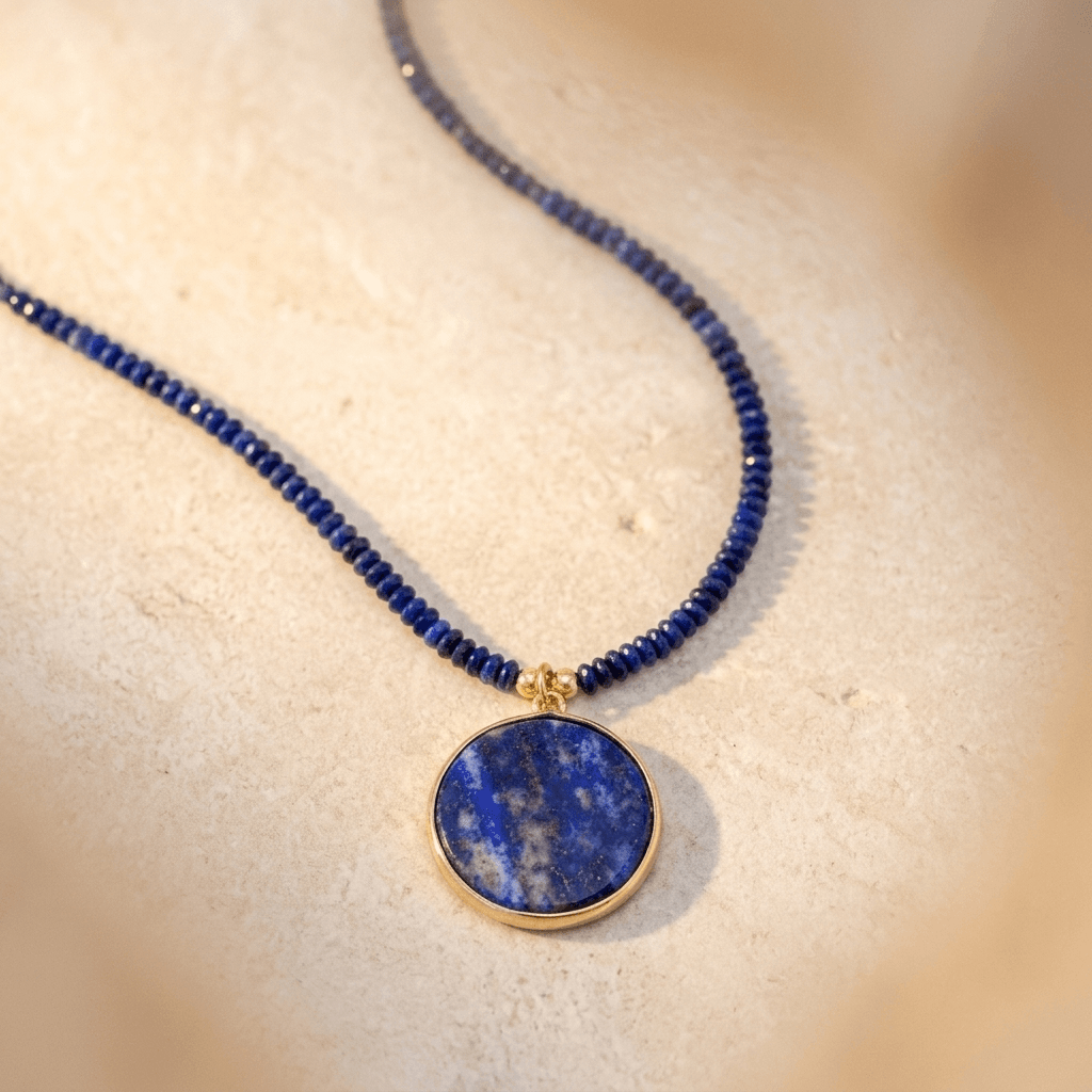 Handmade Lapis Lazuli Gold Circle Pendant Necklace