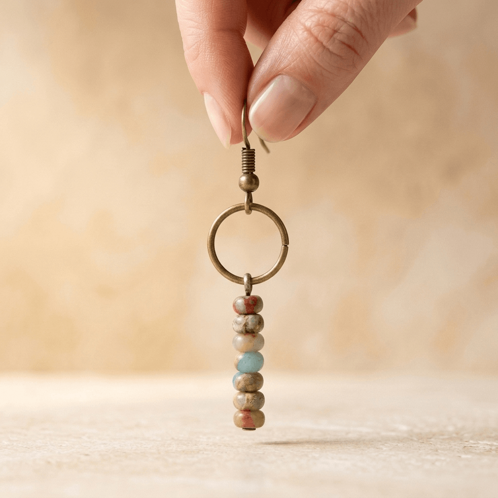 Vintage Brass Circle Beaded Stone Earrings