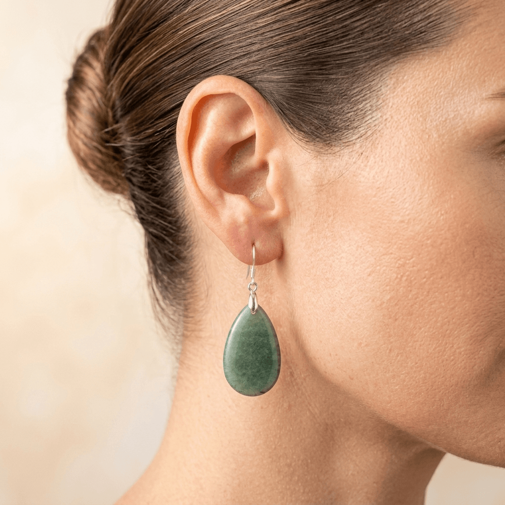Natural Green Aventurine Silver Teardrop Earrings
