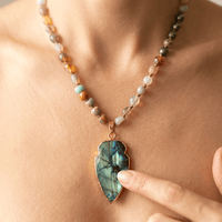 Handmade Labradorite Arrowhead Gold Pendant Necklace