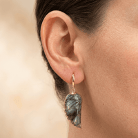 Natural Labradorite Gold Angel Wing Earrings
