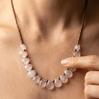 Rose Quartz Teardrop Brass Beaded Necklace