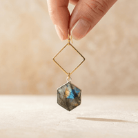 Natural Labradorite Gold Diamond Earrings