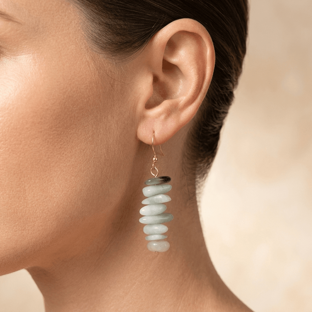 Natural Green Jade Stacked Drop Earrings