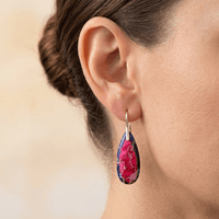 Pink Navy Imperial Jasper Teardrop Silver Earrings