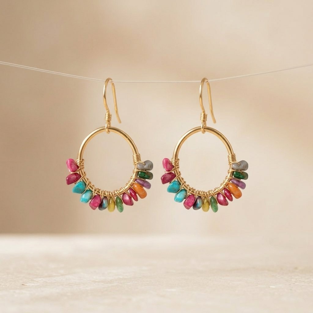 Gold Cubic Zirconia Round Hoop Earrings