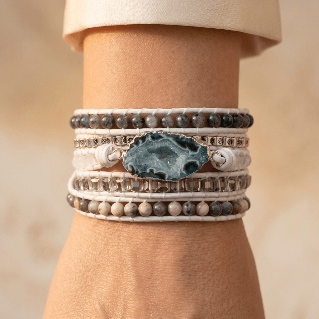 Boho Labradorite Druzy Silver Wrap Bracelet