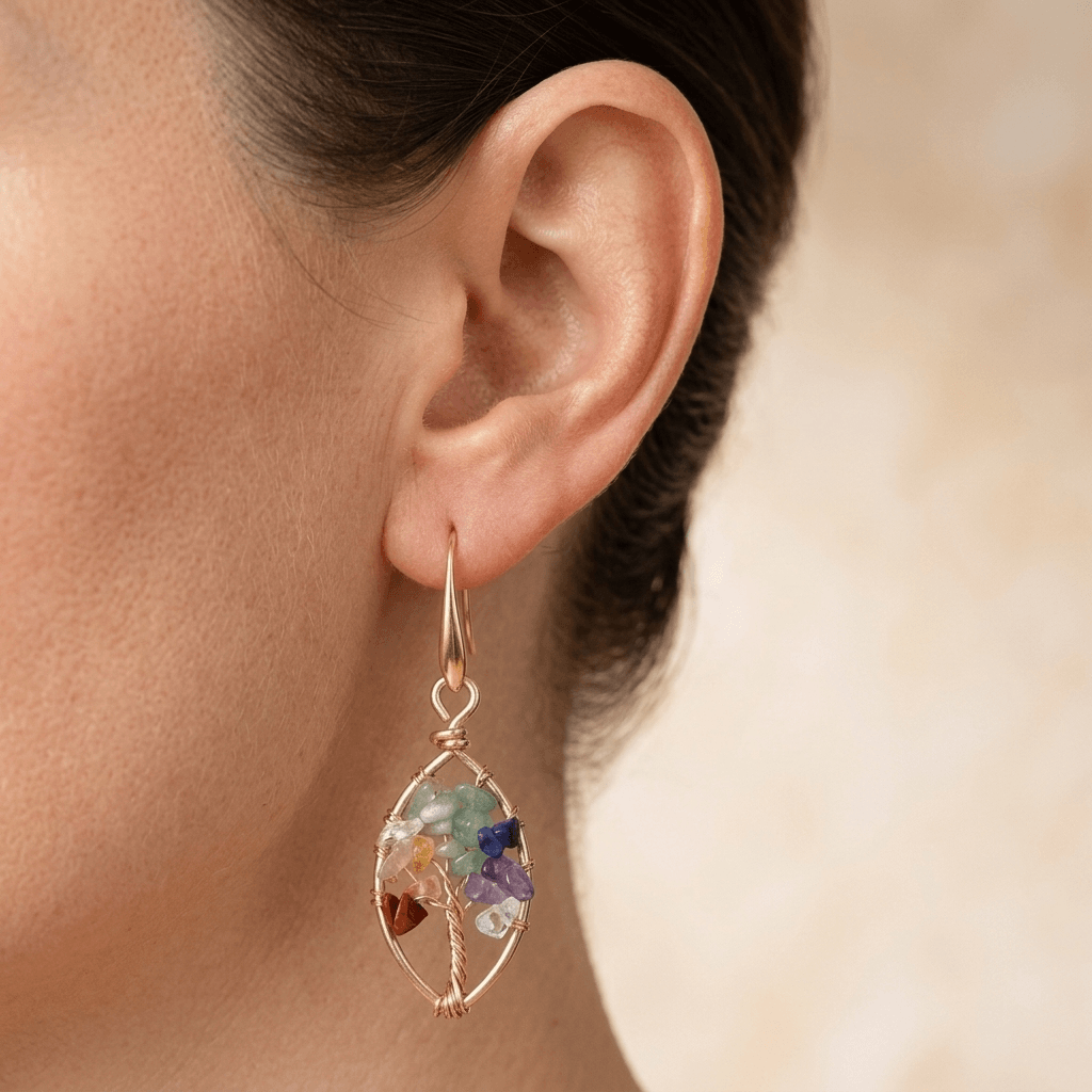 Chakra Gemstone Gold Wire Earrings
