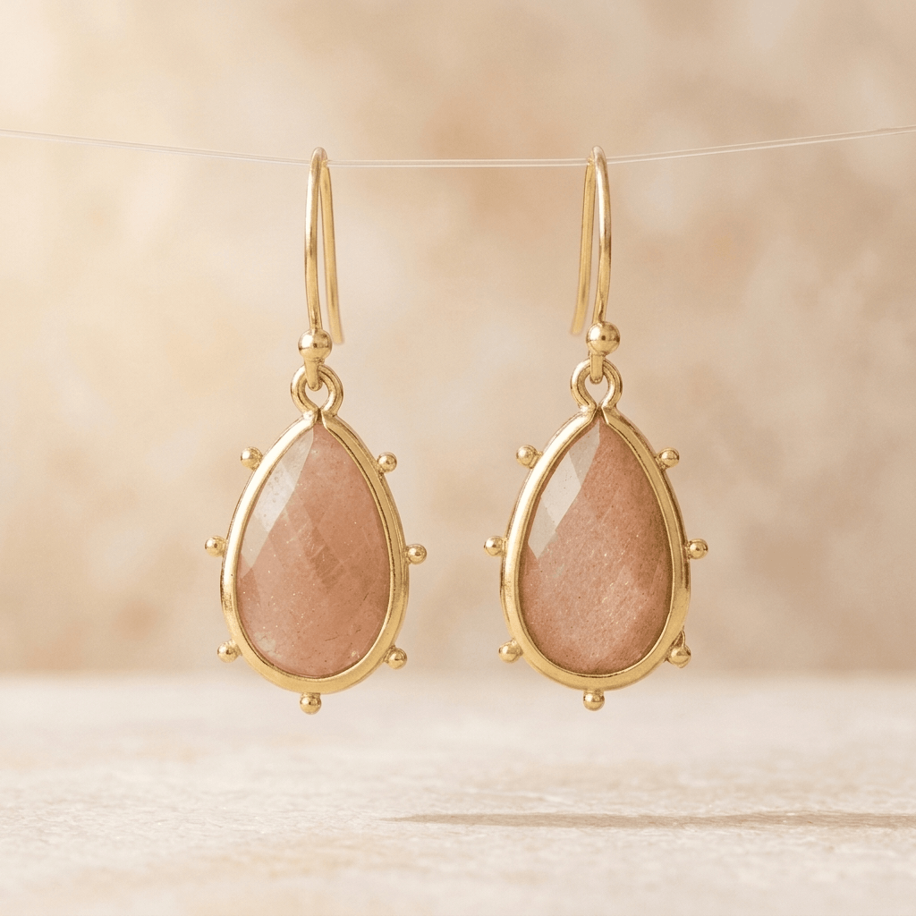 Natural Sunstone Gold Teardrop Earrings