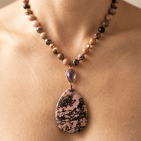 Natural Rhodonite Jasper Teardrop Pendant Necklace