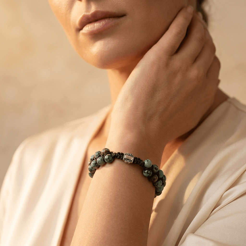 Natural African Turquoise Beaded Braided Bracelet