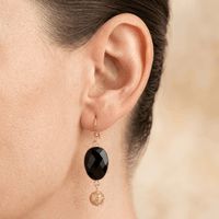 Black Onyx Gold Filigree Ball Drop Earrings