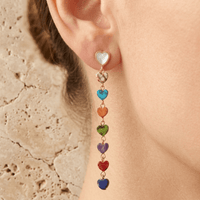 Chakra Rainbow Heart Gold Drop Earrings