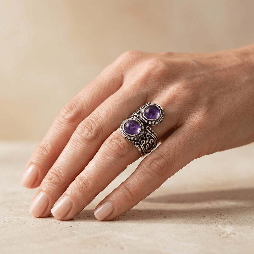 Vintage Silver Amethyst Dual Stone Ring