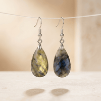 Natural Labradorite Silver Faceted Drop Earrings