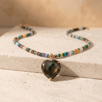 Labradorite Heart Multicolor Beaded Necklace
