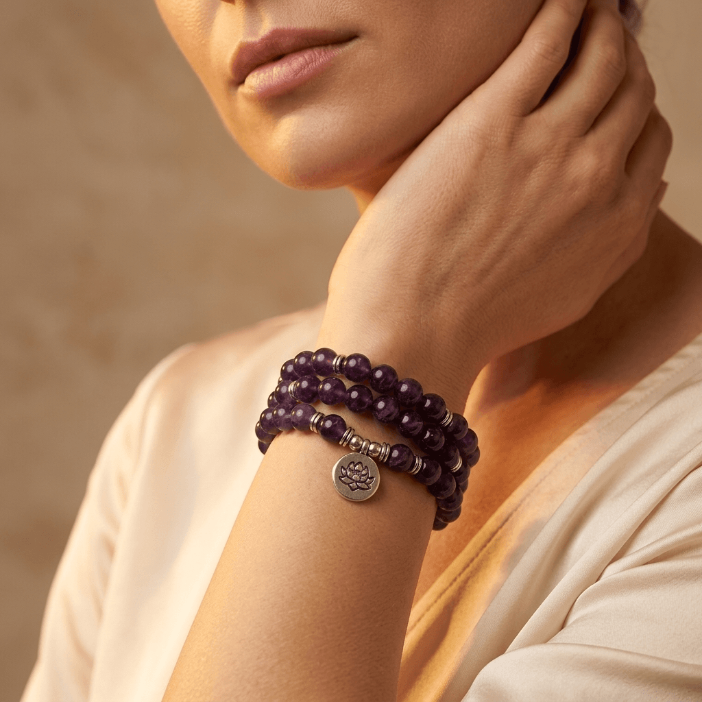 Spiritual Amethyst Stone Mala Beads Bracelet