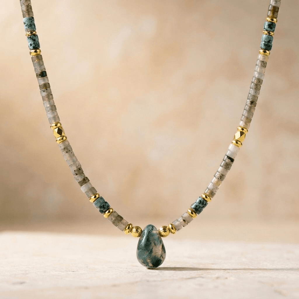 Natural Labradorite African Turquoise Teardrop Necklace