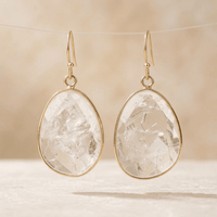 Clear Quartz Gold Teardrop Dangle Earrings