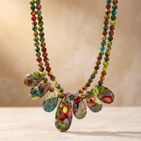 Colorful Stone Inlay Teardrop Necklace
