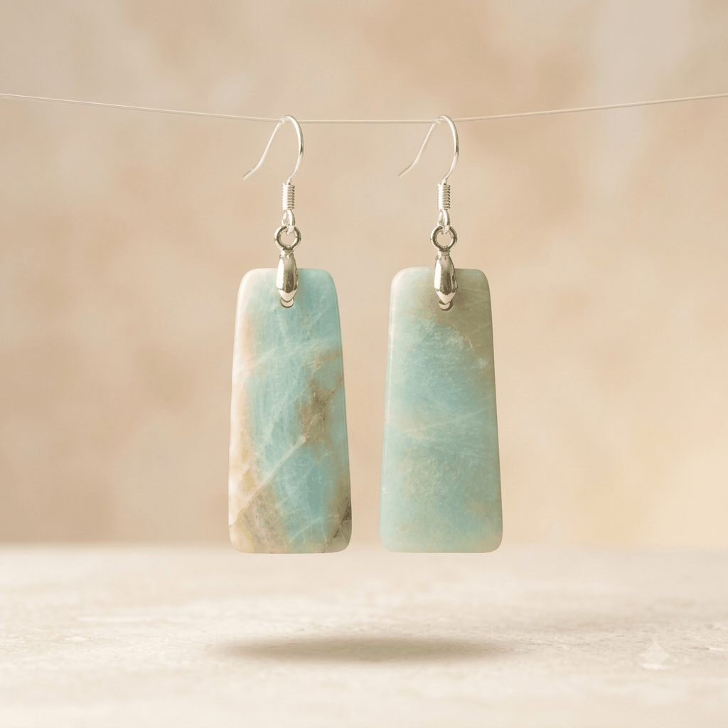 Natural Amazonite Silver Rectangle Drop Earrings