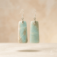 Natural Amazonite Silver Rectangle Drop Earrings