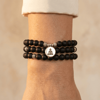 Matte Black Onyx Buddha Charm Beaded Bracelet