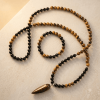 Natural Tiger Eye Black Onyx Mala Necklace