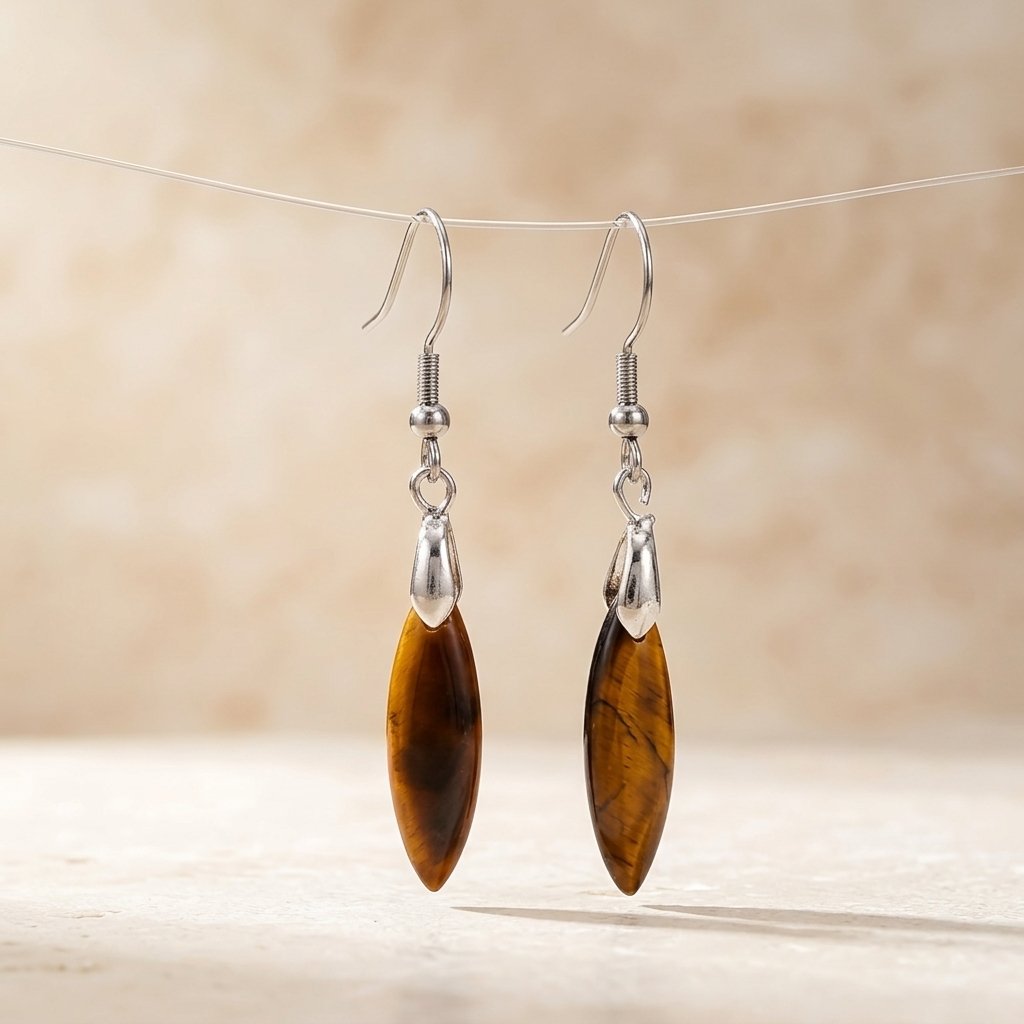 Natural Tiger Eye Teardrop Dangle Earrings