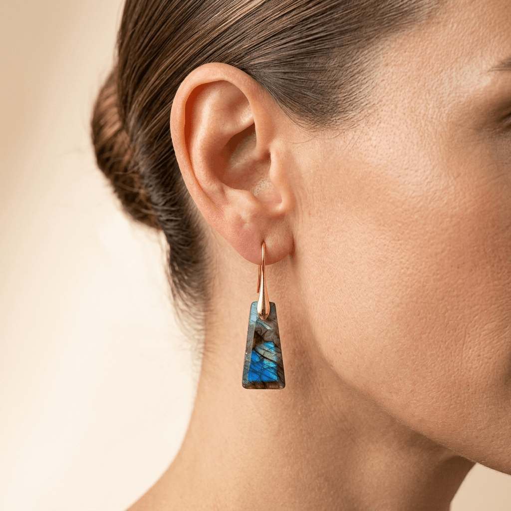 Natural Labradorite Gold Hook Earrings
