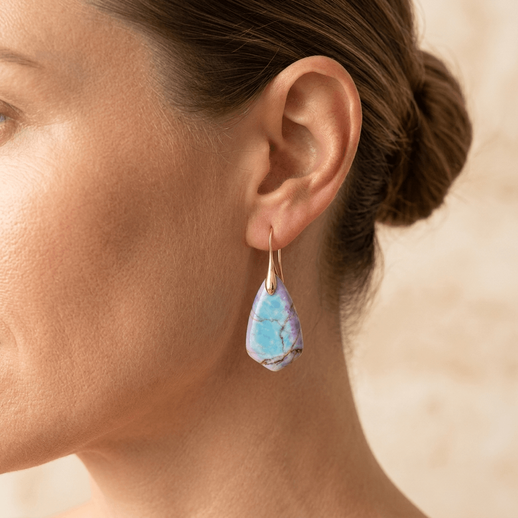 Blue Purple Jasper Gold Drop Earrings
