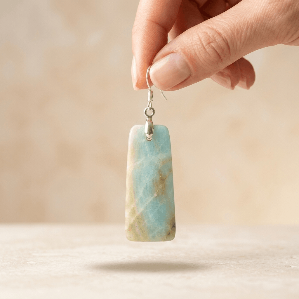 Natural Amazonite Silver Rectangle Drop Earrings