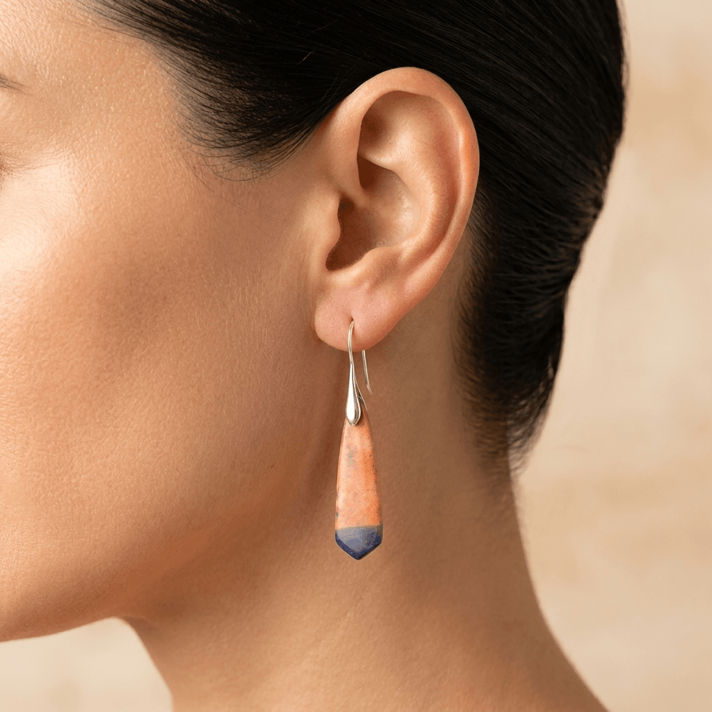 Terracotta Blue Jasper Stone Dangle Earrings