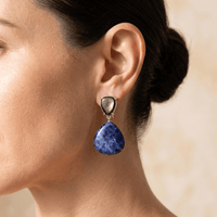 Blue Sodalite Mother Of Pearl Silver Drop Earrings