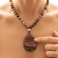 Natural Red Jasper Teardrop Pendant Beaded Necklace