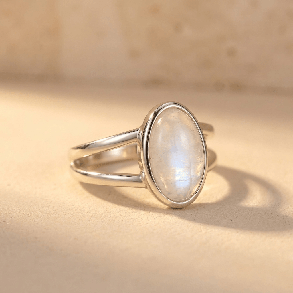 Natural Moonstone Oval Silver Statement Ring