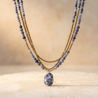 Blue Sodalite Gold Beaded Layered Necklace