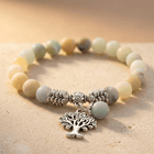 Natural Amazonite Silver Tree Of Life Bracelet