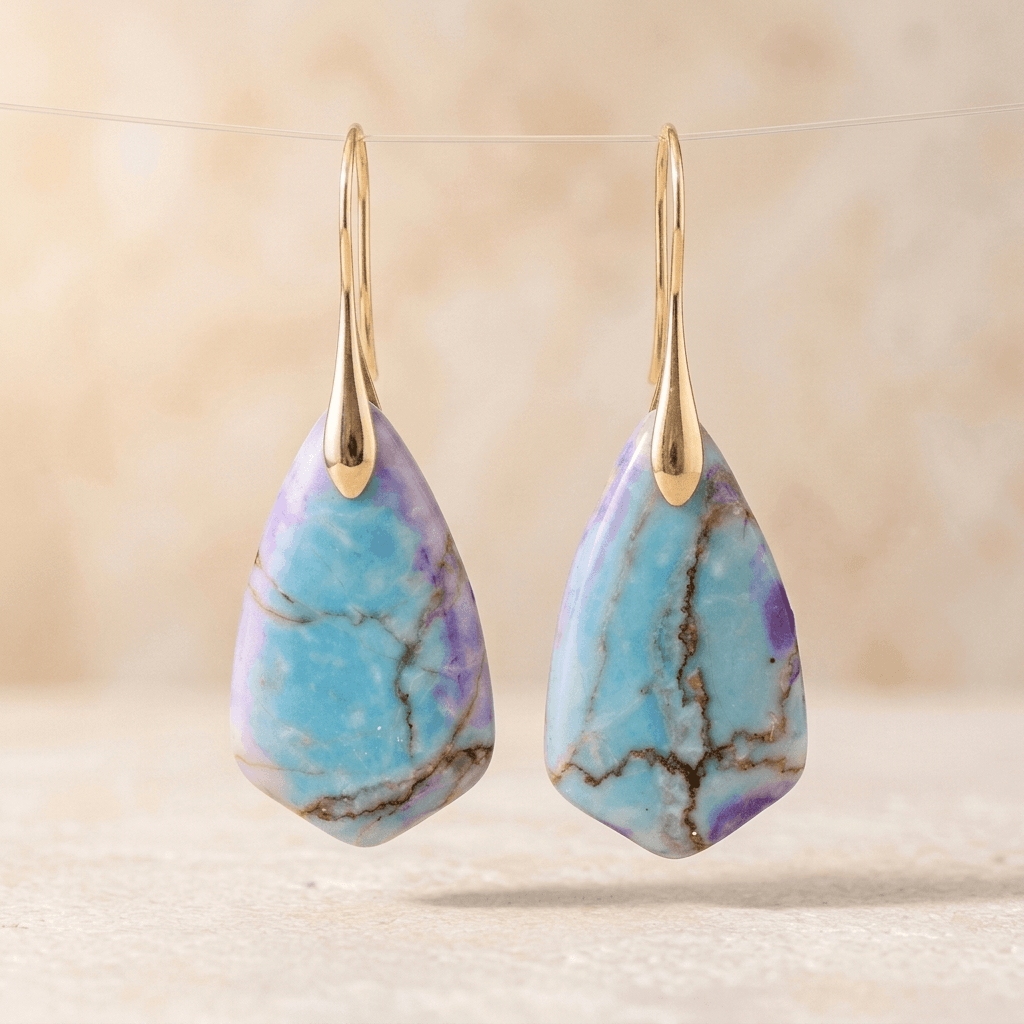 Blue Purple Jasper Gold Drop Earrings