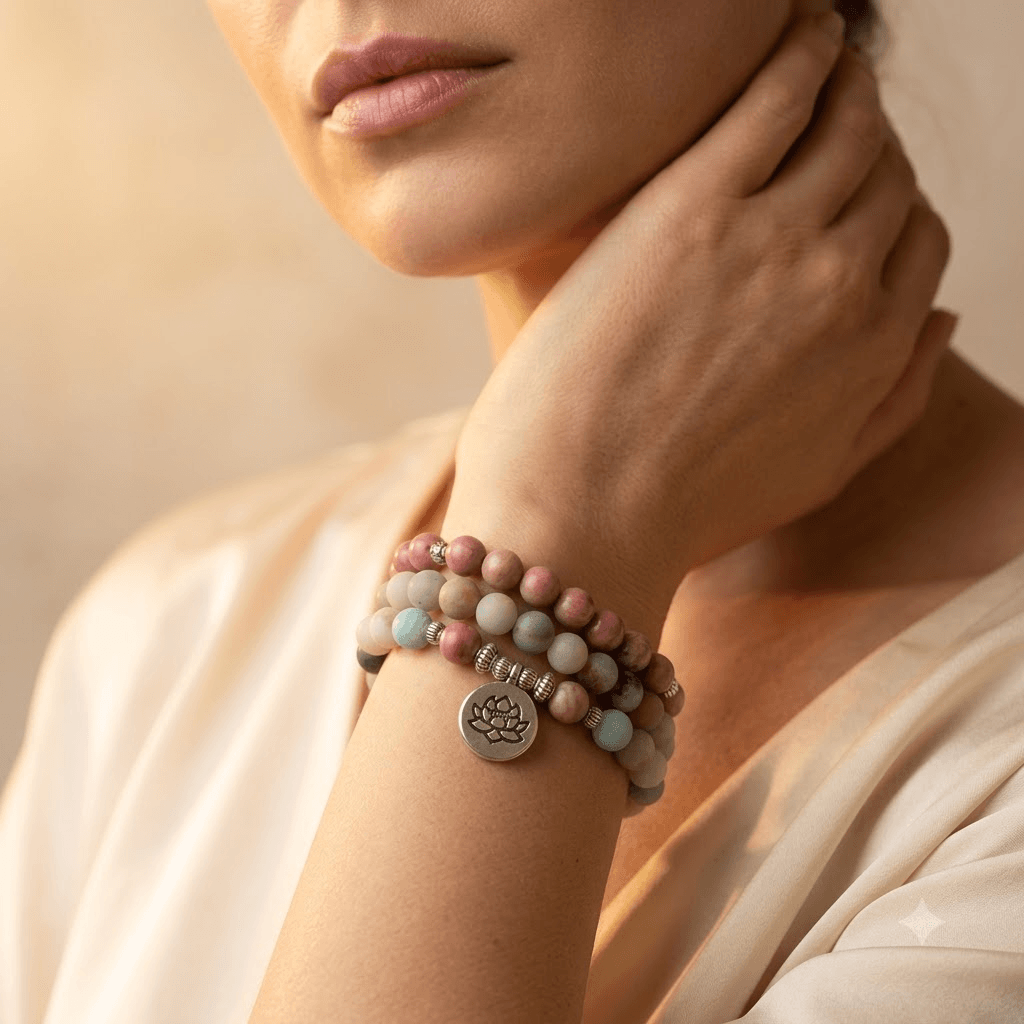 Natural Rhodonite Amazonite Mala Bead Bracelet