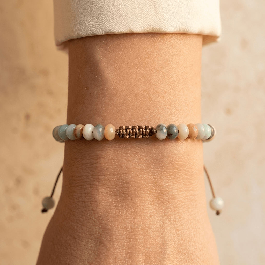 Natural Amazonite Gold Beaded Adjustable Bracelet