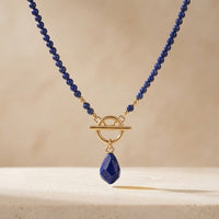 Gold Lapis Lazuli Beaded Teardrop Necklace