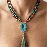 Blue Agate Gold Druzy Pendant Necklace