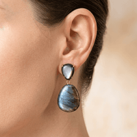 Natural Labradorite Gold Drop Earrings