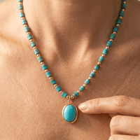 Turquoise Gold Beaded Oval Pendant Necklace
