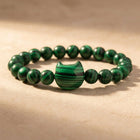 Natural Malachite Cat Head Round Beads Bracelet