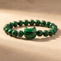 Natural Malachite Cat Head Round Beads Bracelet