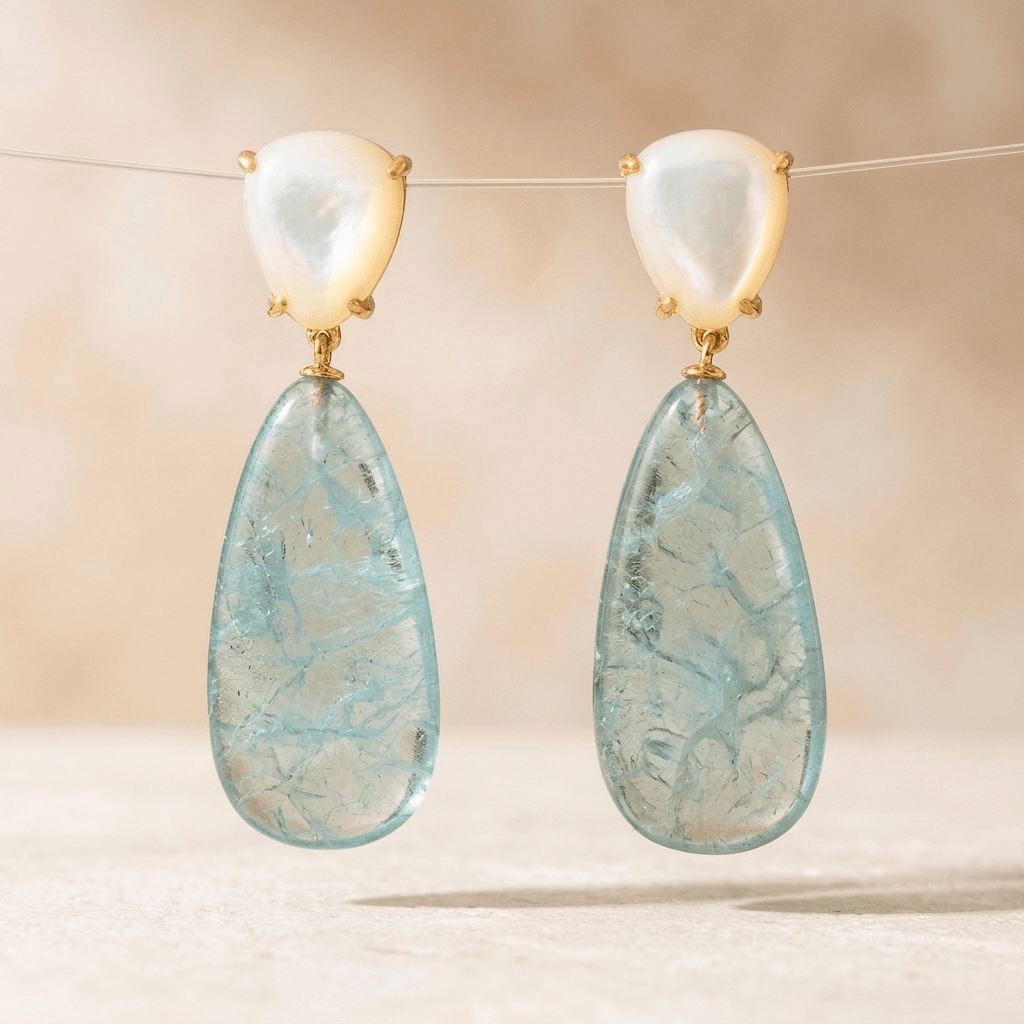 Green Fluorite Pearl Teardrop Drop Earrings